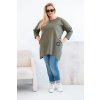 Dámská blůza Plus Size s delším zadním dílem a dlouhým rukávem khaki (Velikost universal, Barva Khaki)