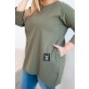 Dámská blůza Plus Size s delším zadním dílem a dlouhým rukávem khaki (Velikost universal, Barva Khaki)