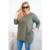 Dámská blůza Plus Size s delším zadním dílem a dlouhým rukávem khaki (Velikost universal, Barva Khaki)