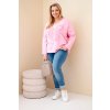 Dámská bavlněná blůza Plus Size s V výstřihem světle růžová (Velikost universal, Barva Světle růžová)