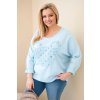 Dámská bavlněná blůza Plus Size s výstřihem do V modrá (Velikost universal, Barva Modrý)