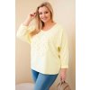 Dámská bavlněná blůza Plus Size s výstřihem do V žlutá (Velikost universal, Barva Žlutý)