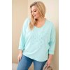 Dámská bavlněná blůza Plus Size s výstřihem do V mátová (Velikost universal, Barva Mátový)