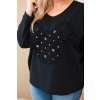 Dámská bavlněná blůza Plus Size s výstřihem do V černá (Velikost universal, Barva Černá)