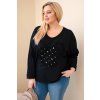 Dámská bavlněná blůza Plus Size s výstřihem do V černá (Velikost universal, Barva Černá)