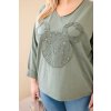 Dámská bavlněná blůza Plus Size s V výstřihem khaki (Velikost universal, Barva Khaki)