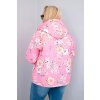 Dámská jarní prošívaná bunda Plus Size s kapucí a květinovým vzorem světle růžová (Velikost universal, Barva Světle růžová)