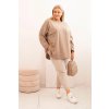 Dámská blůza Plus Size s bavlnou, s kapsou a ohrnovacími rukávy fango (Velikost universal, Barva Fango)