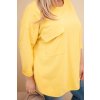 Dámská blůza Plus Size s bavlnou, kapsou a ohrnovacími rukávy žlutá (Velikost universal, Barva Žlutý)