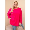 Dámská blůza Plus Size s bavlnou, kapsou a ohrnovaným rukávem fuchsie (Velikost universal, Barva Fuchsie)