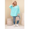Dámská blůza Plus Size s bavlnou, kapsou a ohrnutým rukávem mátová (Velikost universal, Barva Mátový)