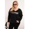 Dámská mikina Plus Size s nápisem a výstřihem do V černá (Velikost universal, Barva Černá)