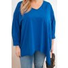 Dámská bavlněná blůza Plus Size s asymetrickým lemem a výstřihem do V chabrová (Velikost universal, Barva Chrpa)