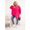 Dámská bavlněná blůza Plus Size s asymetrickým spodním lemem a výstřihem do V fuchsie (Velikost universal, Barva Fuchsie)