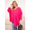 Dámská bavlněná blůza Plus Size s asymetrickým spodním lemem a výstřihem do V fuchsie (Velikost universal, Barva Fuchsie)