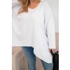 Dámská bavlněná blůza Plus Size s asymetrickým spodním lemem a V výstřihem bílá (Velikost universal, Barva Bílá)