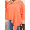 Dámská bavlněná blůza Plus Size s asymetrickým spodním lemem a V výstřihem meruňková (Velikost universal, Barva Meruňka)