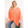 Dámská bavlněná blůza Plus Size s asymetrickým spodním lemem a V výstřihem meruňková (Velikost universal, Barva Meruňka)