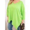 Dámská bavlněná blůza Plus Size s asymetrickým spodním lemem a výstřihem do V světle zelená (Velikost universal, Barva Světle zelená)
