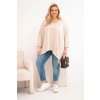 Dámská bavlněná blůza Plus Size s asymetrickým spodním lemem a V výstřihem béžová (Velikost universal, Barva Béžová)