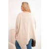 Dámská bavlněná blůza Plus Size s asymetrickým spodním lemem a V výstřihem béžová (Velikost universal, Barva Béžová)