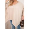 Dámská bavlněná blůza Plus Size s asymetrickým spodním lemem a V výstřihem béžová (Velikost universal, Barva Béžová)
