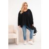 Dámská bavlněná blůza Plus Size s asymetrickým spodním lemem a výstřihem do V černá (Velikost universal, Barva Černá)