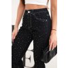 Dámské džíny s vysokým pasem a třpytkami černé (Velikost XS)