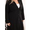 Dámský kabát Plus Size na knoflíky s límcem černý (Velikost universal, Barva Černá)