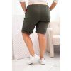 Dámské Plus Size bermudy s páskem khaki (Velikost XL, Barva Khaki)
