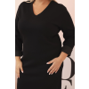 Dámské Plus Size máslové šaty s výstřihem do V černé (Velikost universal, Barva Černá)