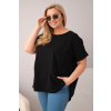 Dámská plus size bavlněná halenka s krátkým rukávem černá (Velikost universal, Barva Černá)