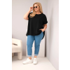 Dámská plus size bavlněná halenka s krátkým rukávem černá (Velikost universal, Barva Černá)
