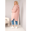 Dámský kabát plus size s kapucí tmavě růžový