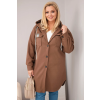 Dámský kabát Plus Size s kapucí hnědý (Velikost universal, Barva Hnědá)