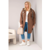 Dámský kabát Plus Size s kapucí hnědý (Velikost universal, Barva Hnědá)