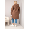 Dámský kabát Plus Size s kapucí hnědý