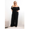 Dámský overal Plus Size s volánem a krátkým rukávem černý (Velikost universal, Barva Černá)
