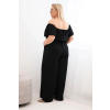 Dámský overal Plus Size s volánem a krátkým rukávem černý (Velikost universal, Barva Černá)