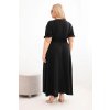 Dámské šaty Plus Size s výstřihem do V a s nařaseným pasem černé (Velikost universal, Barva Černá)