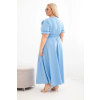 Dámské šaty Plus Size s výstřihem do V a nařaseným pasem modré (Velikost universal, Barva Modrý)