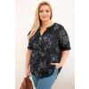 Dámská bavlněná halenka Plus Size s květinovým vzorem černá (Velikost universal, Barva Černá)