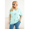Dámská bavlněná halenka Plus Size s peříčky mátová (Velikost universal, Barva Mátový)