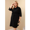 Dámské bavlněné košilové šaty Plus Size s páskem černé (Velikost universal, Barva Černá)