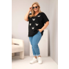Dámská bavlněná halenka Plus Size s motýlky černá (Velikost universal, Barva Černá)