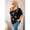 Dámská bavlněná halenka Plus Size s motýlky černá (Velikost universal, Barva Černá)