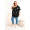 Dámská bavlněná halenka Plus Size s peříčky černá (Velikost universal, Barva Černá)