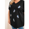 Dámská bavlněná halenka Plus Size s peříčky černá (Velikost universal, Barva Černá)