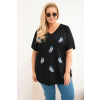 Dámská bavlněná halenka Plus Size s peříčky černá (Velikost universal, Barva Černá)