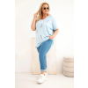 Dámská bavlněná halenka Plus Size s peříčky modrá (Velikost universal, Barva Modrý)